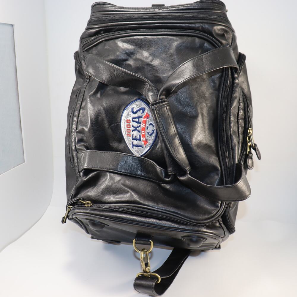 Rice University Black Leather Rolling Duffel‎ Bag Travel Luggage